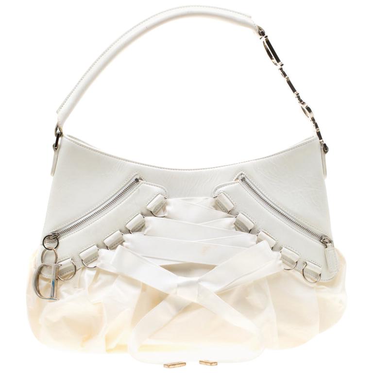 Dior White Leather and Fabric Corset Ballet Shoulder Bag