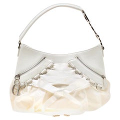 Dior White Leather and Fabric Corset Ballet Shoulder Bag