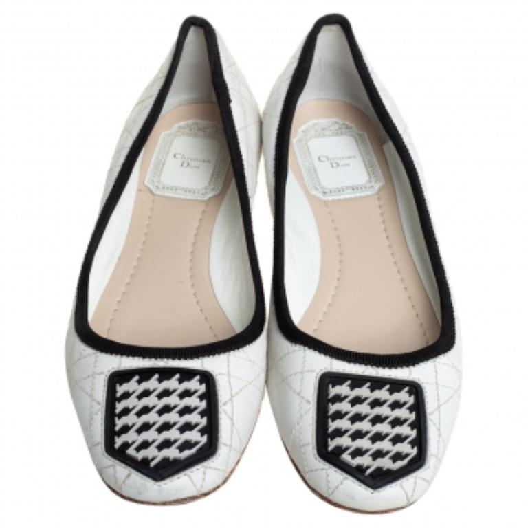 Women's Dior White Leather Ballerina Flats Size 36.5 For Sale