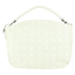 Dior White Leather Cannage Whip Stitch Quilted Hobo 920da36