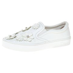 Dior White Leather Daisy Flower Embellished Slip On Sneakers Size 38