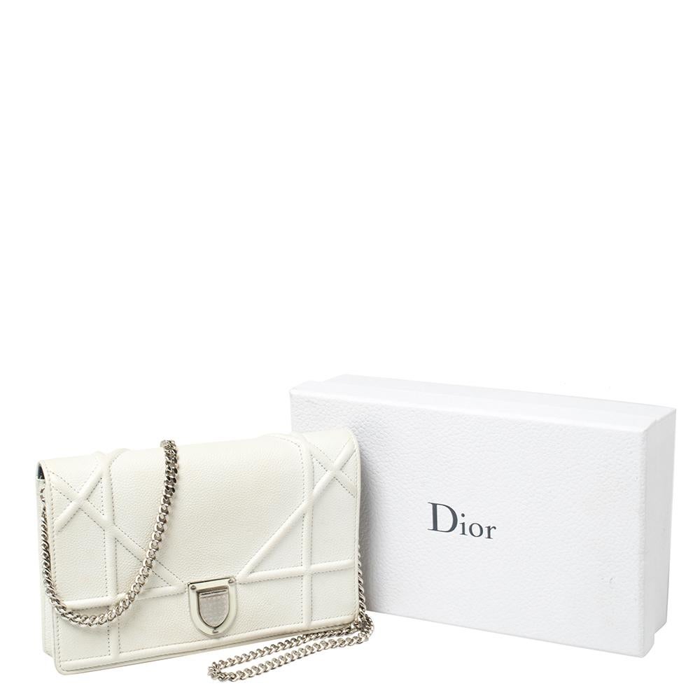 Dior White Leather Diorama Wallet on Chain 8