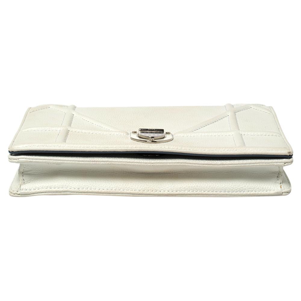 Women's Dior White Leather Diorama Wallet on Chain