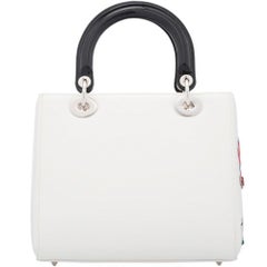 Dior White Leather Eiffel Tower Embroidered  Medium 'Lady Dior' Handbag