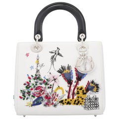 Dior White Leather Eiffel Tower Embroidered  Medium 'Lady Dior' Handbag