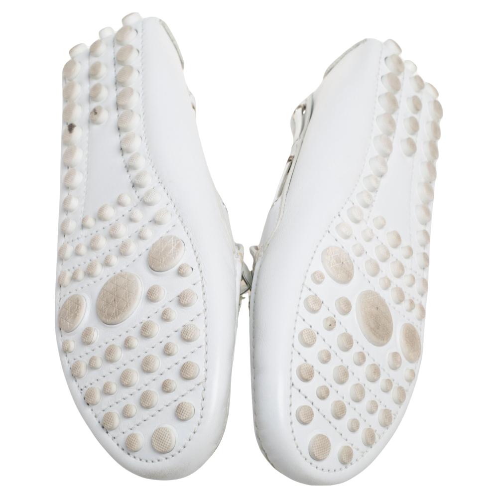 Dior White Leather Embellished Slip On Loafers Size 36.5 In Good Condition In Dubai, Al Qouz 2
