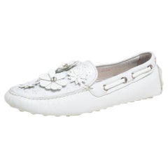 Dior White Leather Embellished Slip On Loafers Size 36.5
