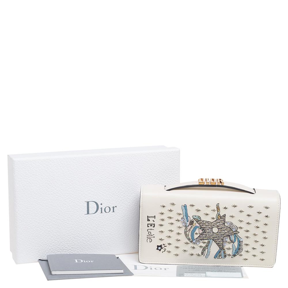 Dior White Leather Embroidered Star Tarot Clutch 3