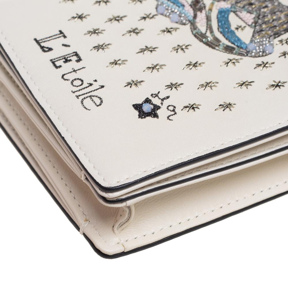 Women's Dior White Leather Embroidered Star Tarot Clutch
