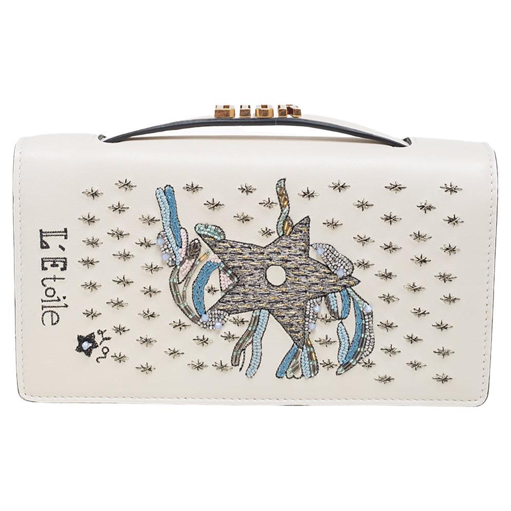 Dior White Leather Embroidered Star Tarot Clutch