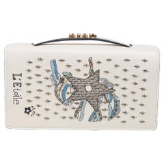 Dior Weiße bestickte Star Tarot Clutch aus Leder