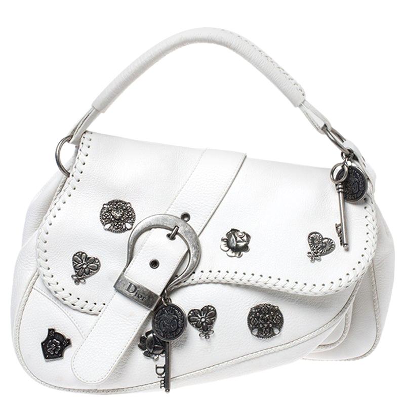 Dior White Leather Gaucho Alpine Saddle Bag