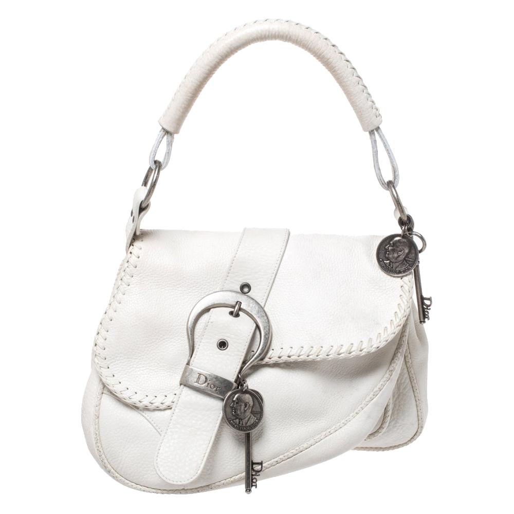 Dior White Leather Gaucho Double Saddle Bag at 1stDibs | white dior ...