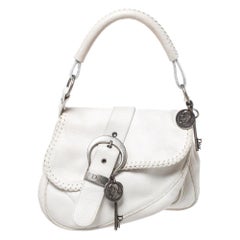 Dior White Leather Gaucho Double Saddle Bag