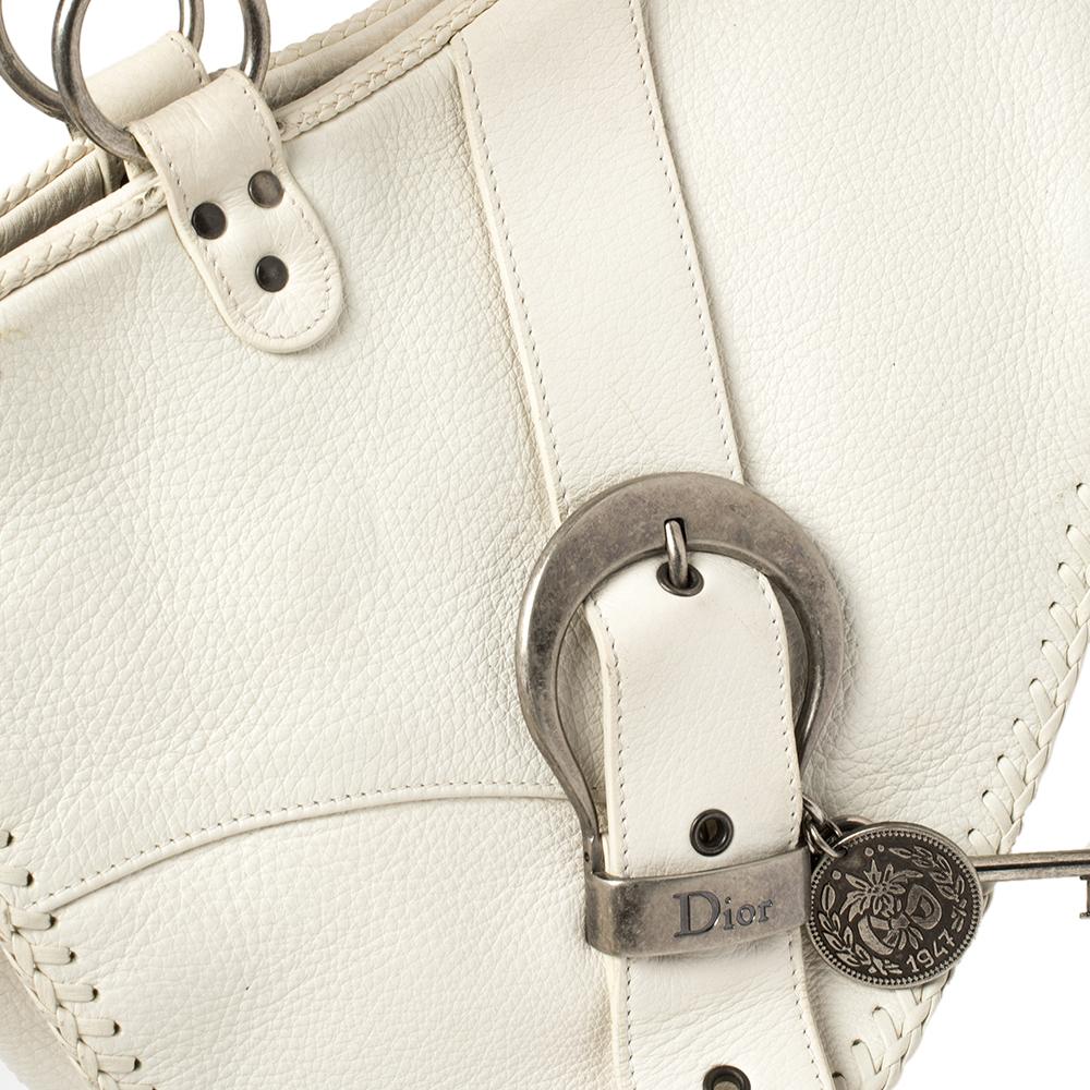 Dior White Leather Gaucho Double Saddle Shoulder Bag 4