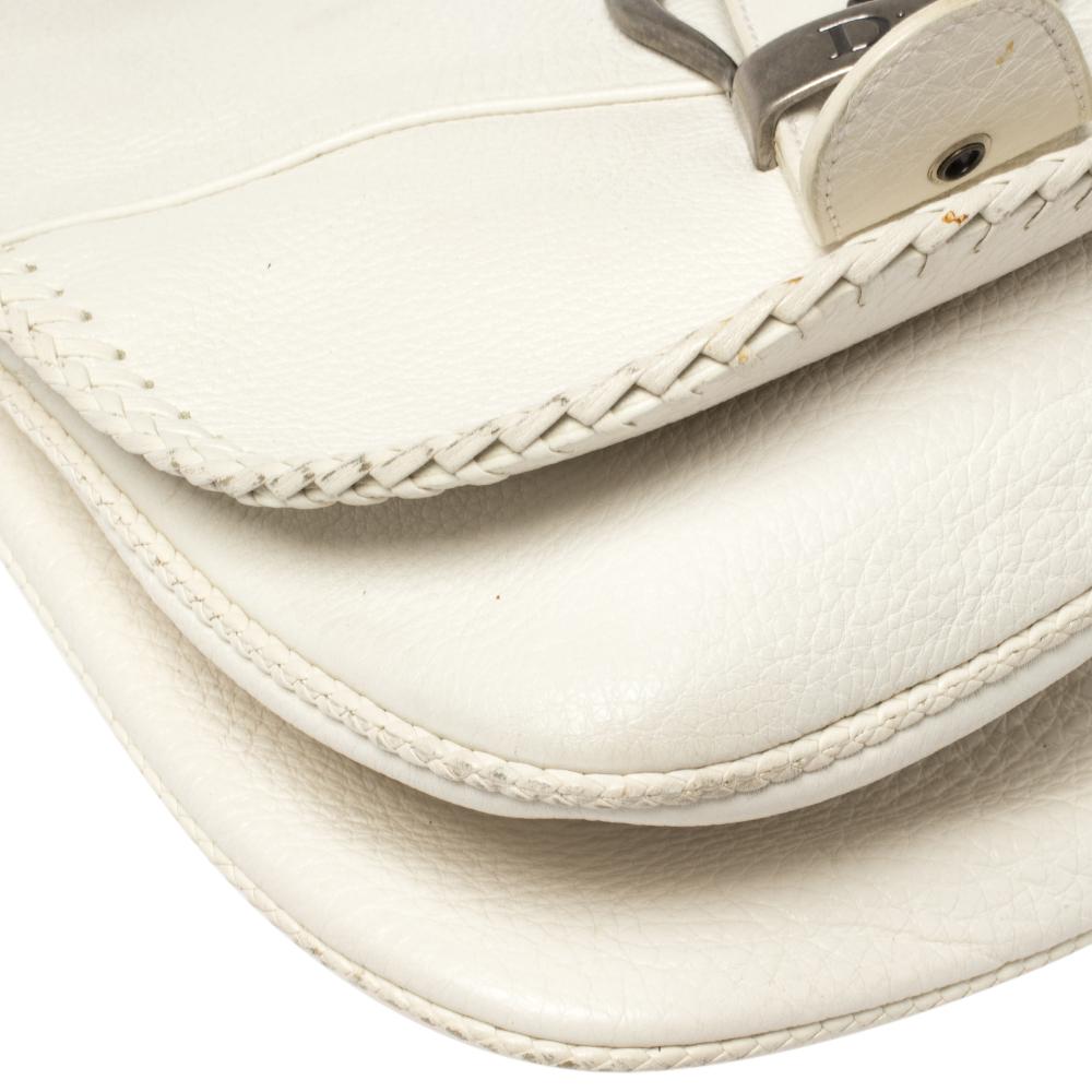 Dior White Leather Gaucho Double Saddle Shoulder Bag 2