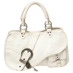 Dior White Leather Gaucho Double Saddle Shoulder Bag