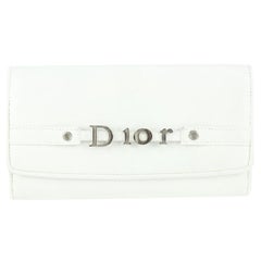 Vintage Dior White Leather Lady Logo Trotter Lined Long Flap Wallet 827da12