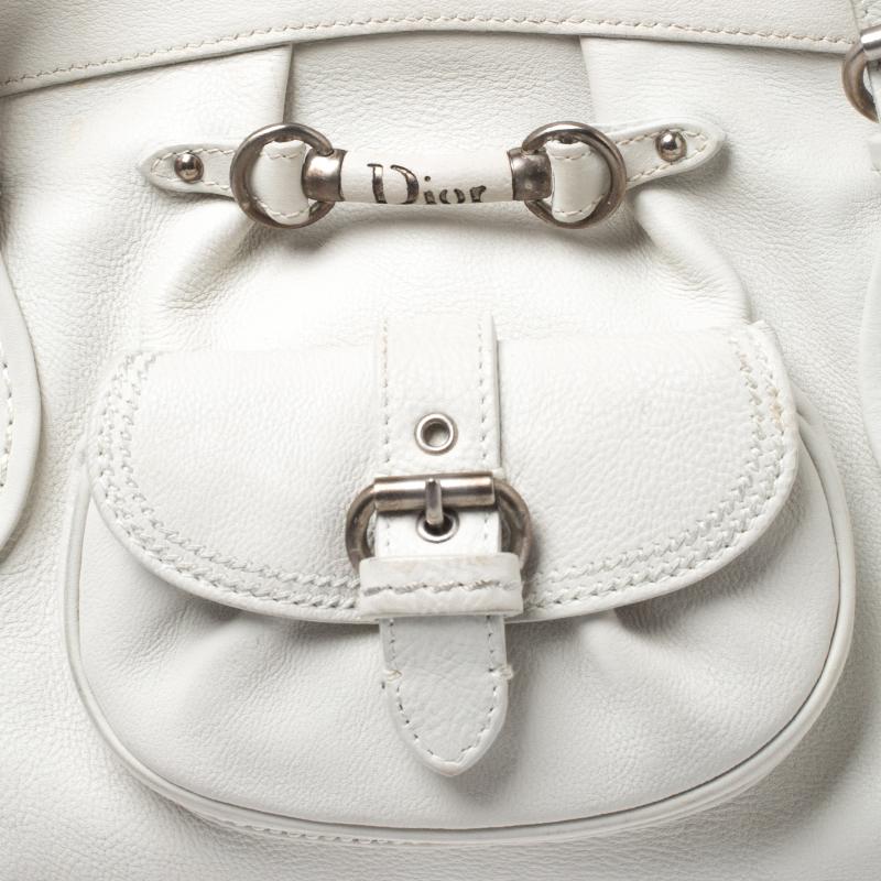 Gray Dior White Leather Large My Dior Frame Satchel Bag