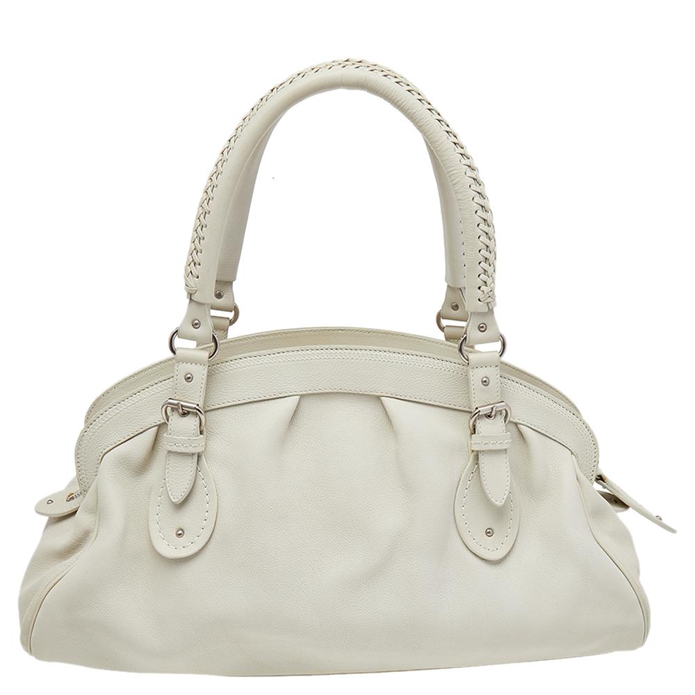 Women's Dior White Leather Large My Dior Frame Satchel