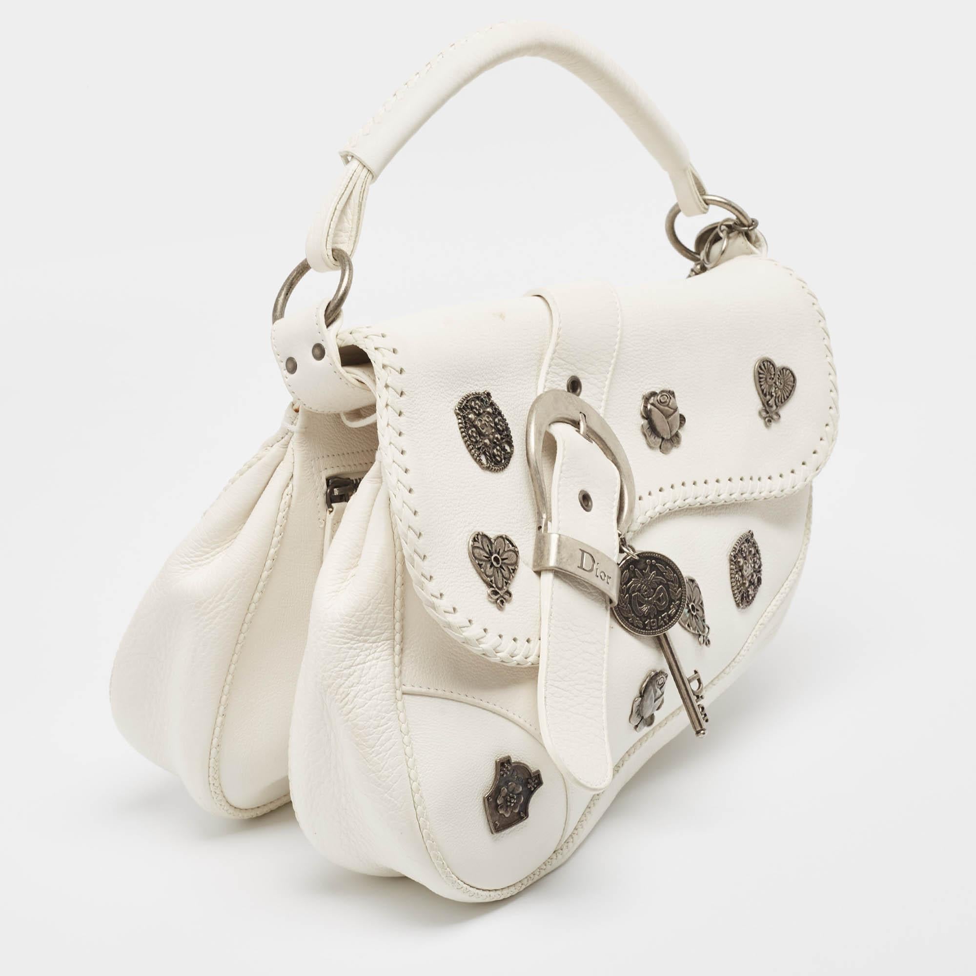 Dior White Leather Limited Edition 0118 Gaucho Alpine Saddle Bag In Good Condition In Dubai, Al Qouz 2