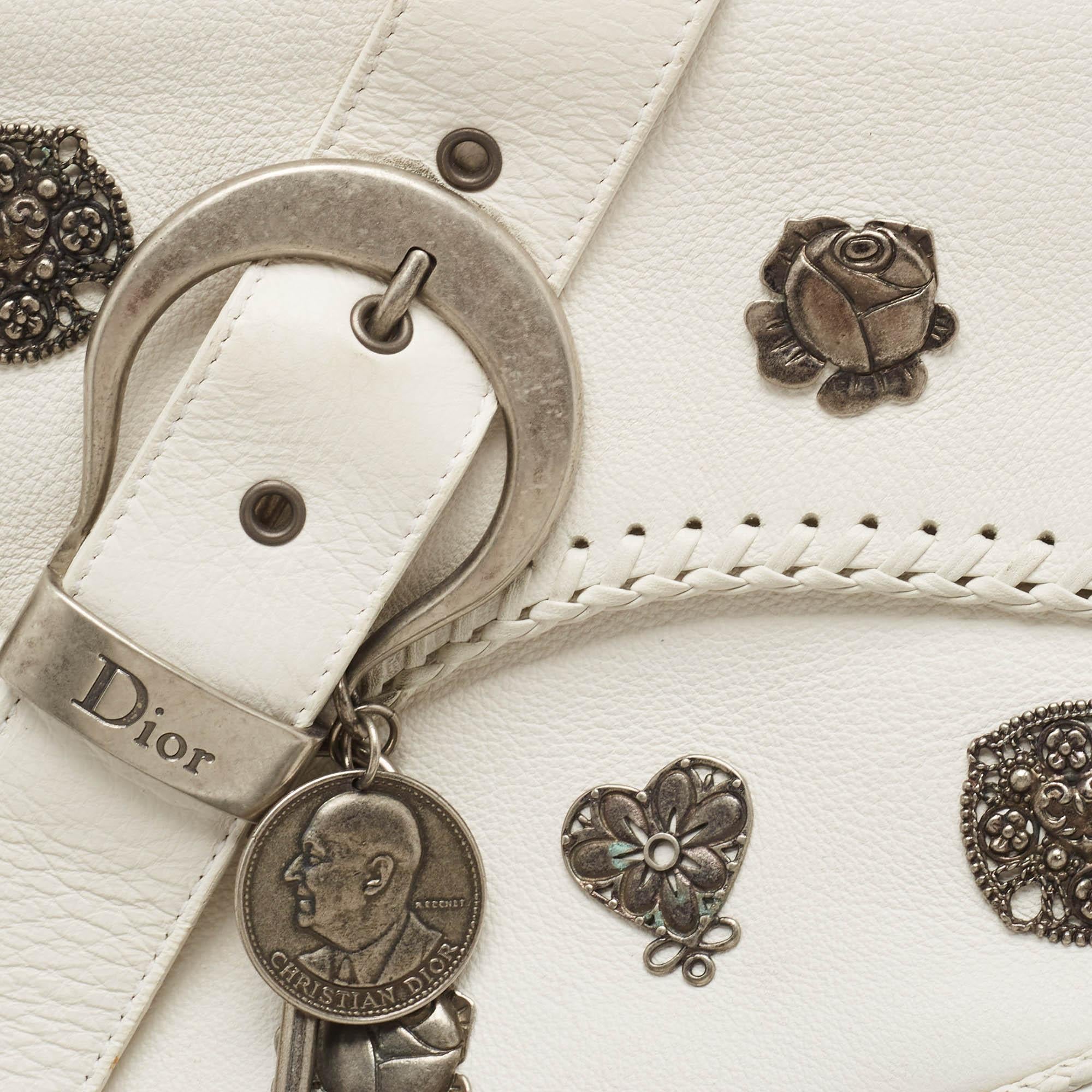 Dior White Leather Limited Edition 0118 Gaucho Alpine Saddle Bag 2