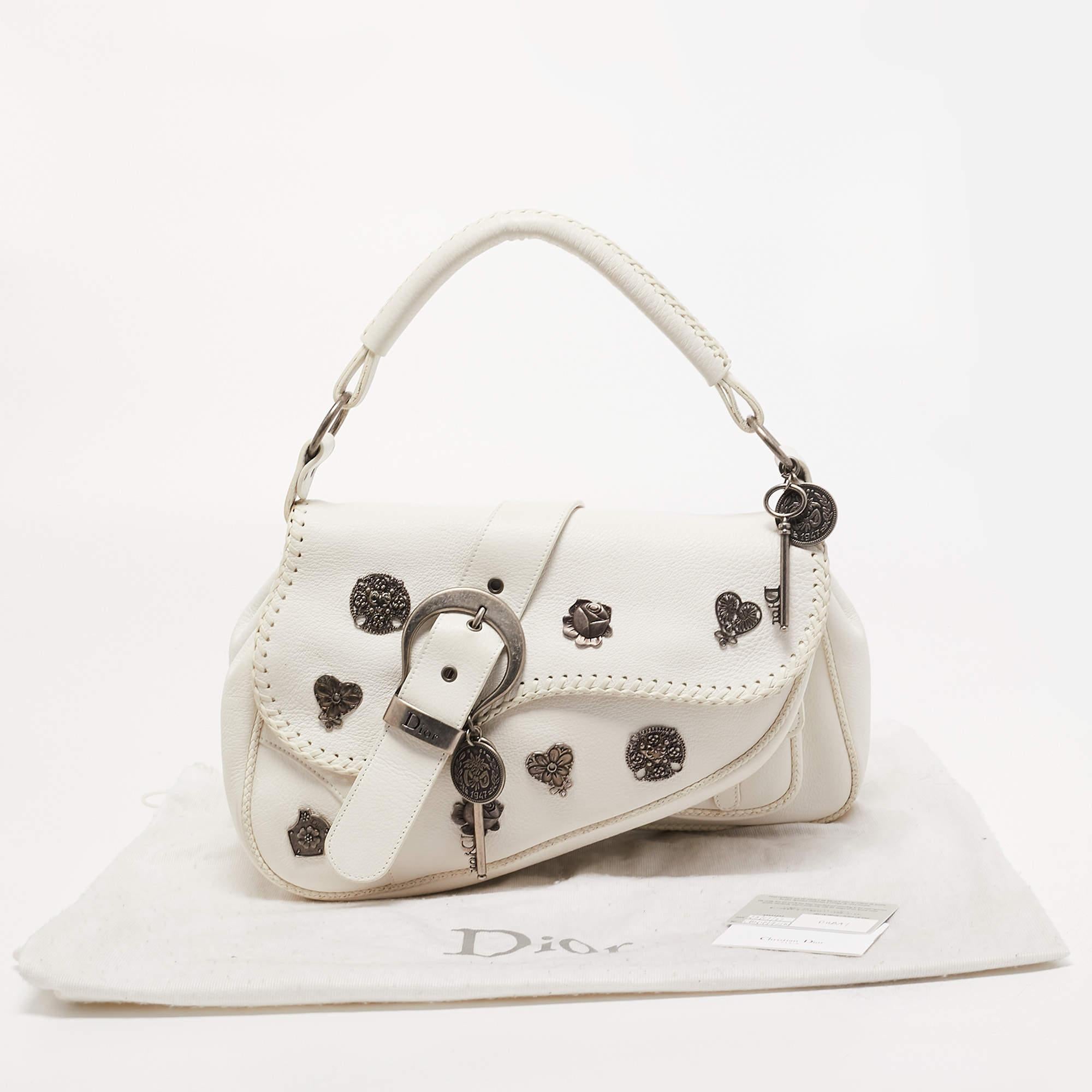 Dior White Leather Limited Edition 0168 Gaucho Alpine Saddle Bag 14