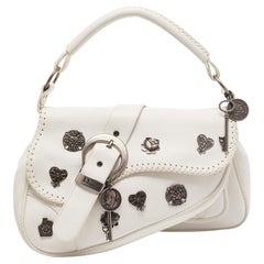Dior White Leather Limited Edition 0168 Gaucho Alpine Saddle Bag