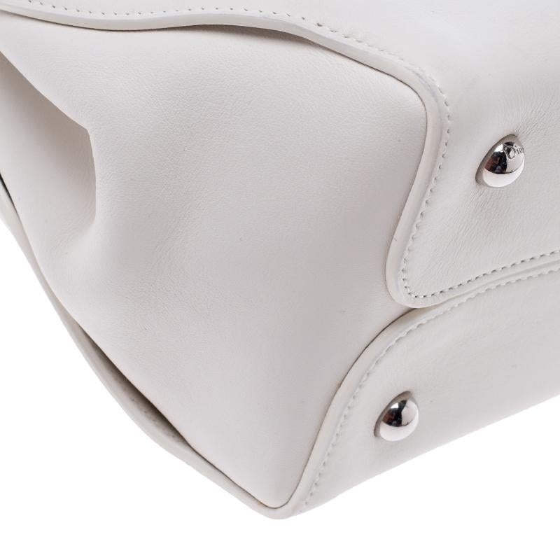 Dior White Leather Medium Bar Tote 1