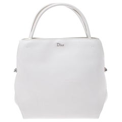 Dior White Leather Medium Bar Tote