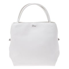 Dior White Leather Medium Bar Tote