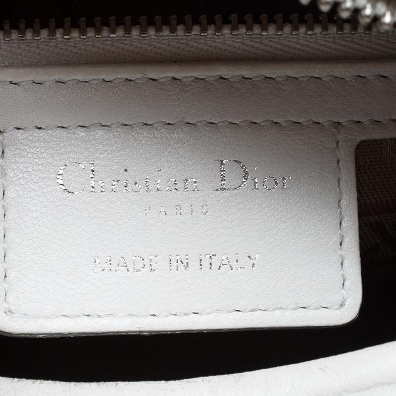 Dior White Leather Medium Lady Dior Tote In Good Condition In Dubai, Al Qouz 2