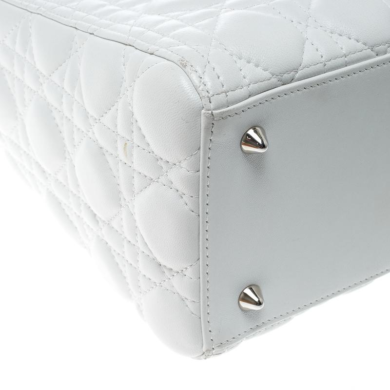 Dior White Leather Medium Lady Dior Tote 1