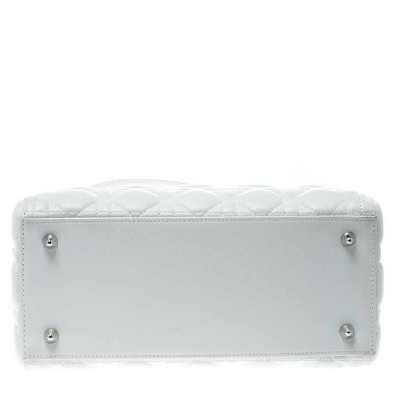 Dior White Leather Medium Lady Dior Tote 2