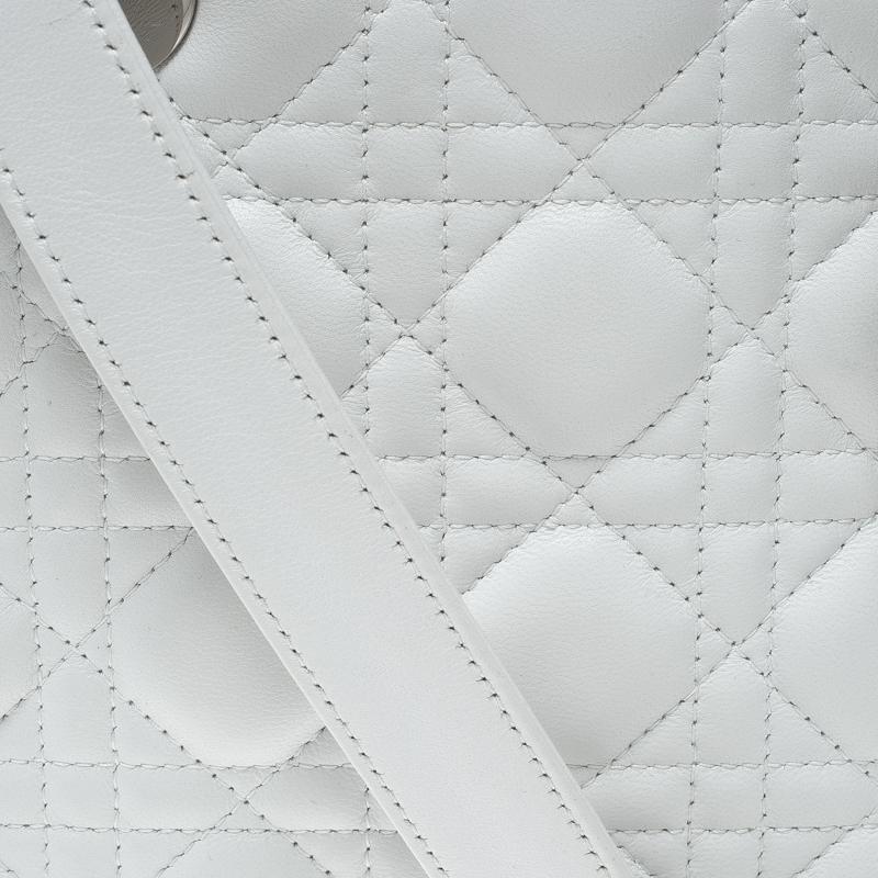 Dior White Leather Medium Lady Dior Tote 3