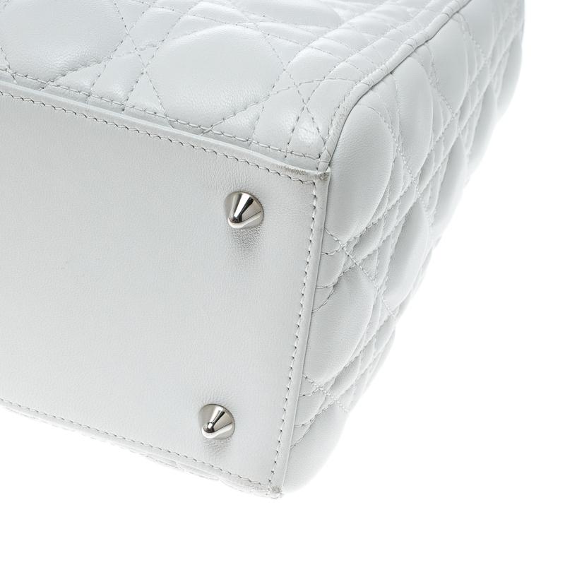 Dior White Leather Medium Lady Dior Tote 4