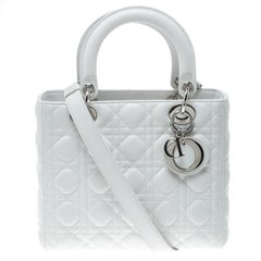 Dior White Leather Medium Lady Dior Tote