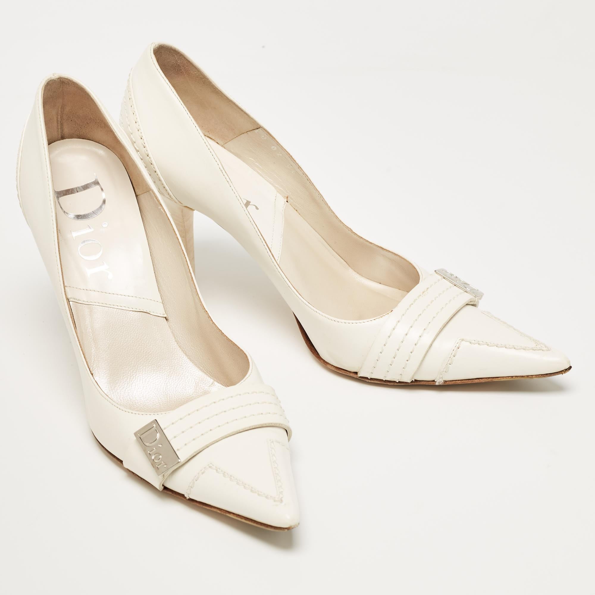 Dior White Leather Pointed Toe Pumps Size 36 For Sale 3