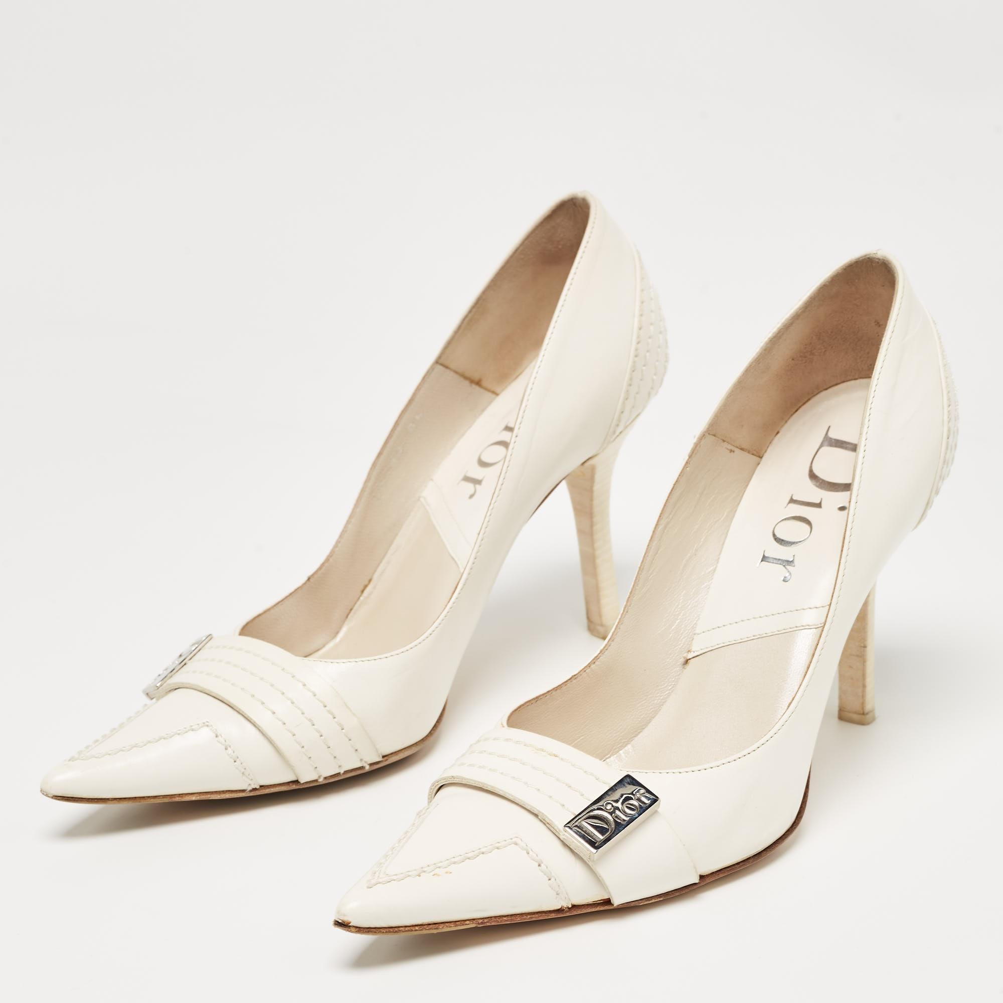 Dior White Leather Pointed Toe Pumps Size 36 For Sale 4
