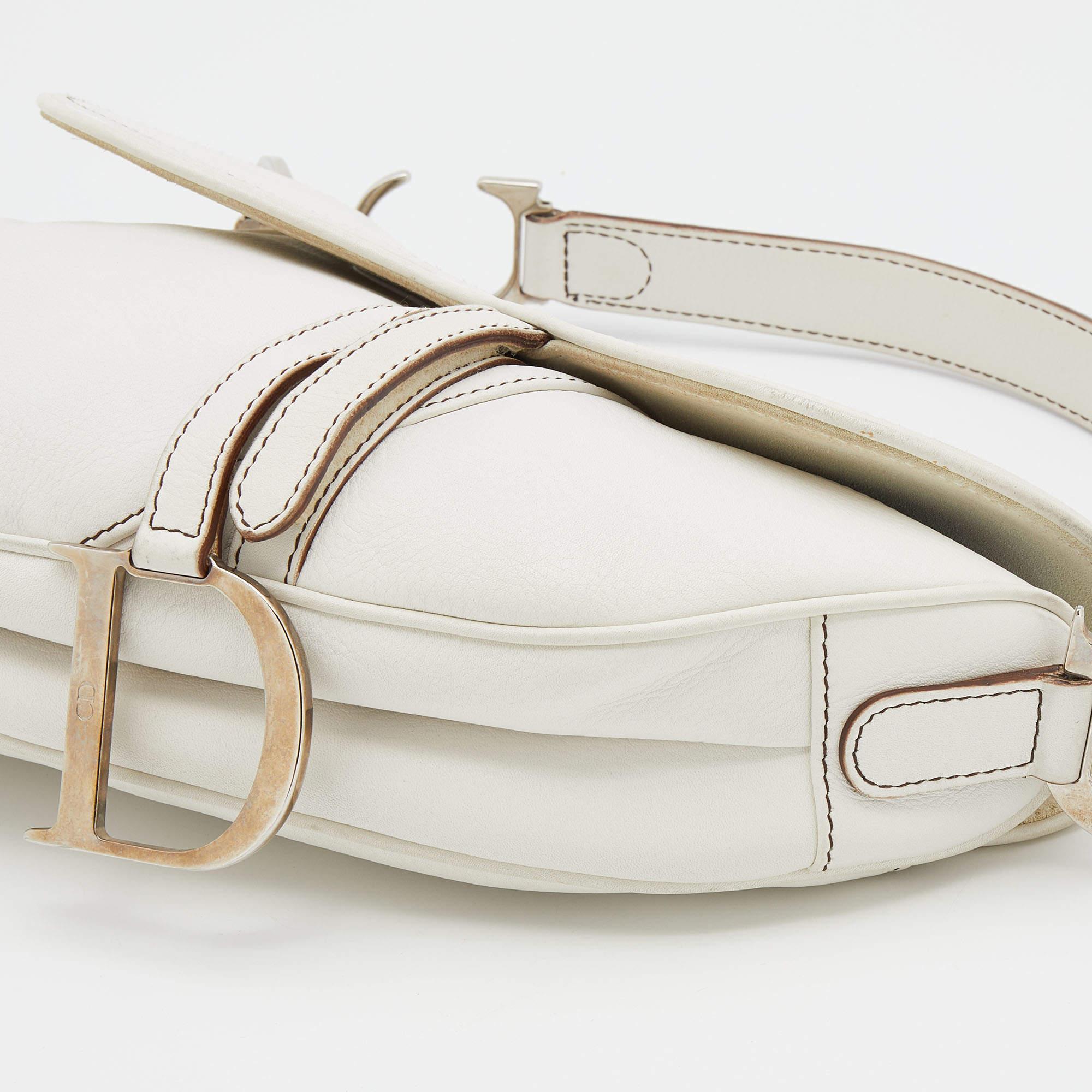 Women's Dior White Leather Saddle Bag