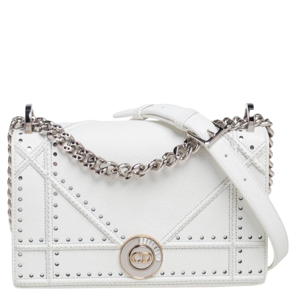 Dior White Leather Small Diorama CD Clasp Shoulder Bag 1
