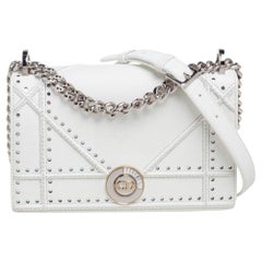 Dior White Leather Small Diorama CD Clasp Shoulder Bag