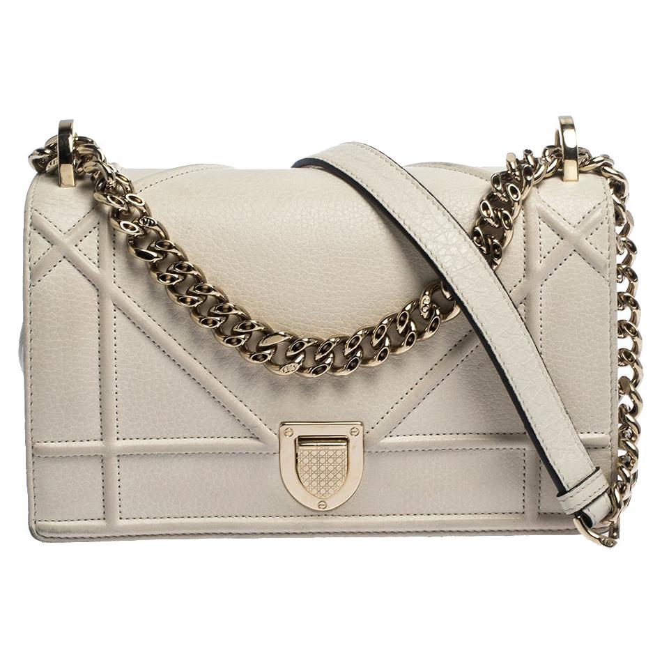 Dior White Leather Small Diorama Shoulder Bag