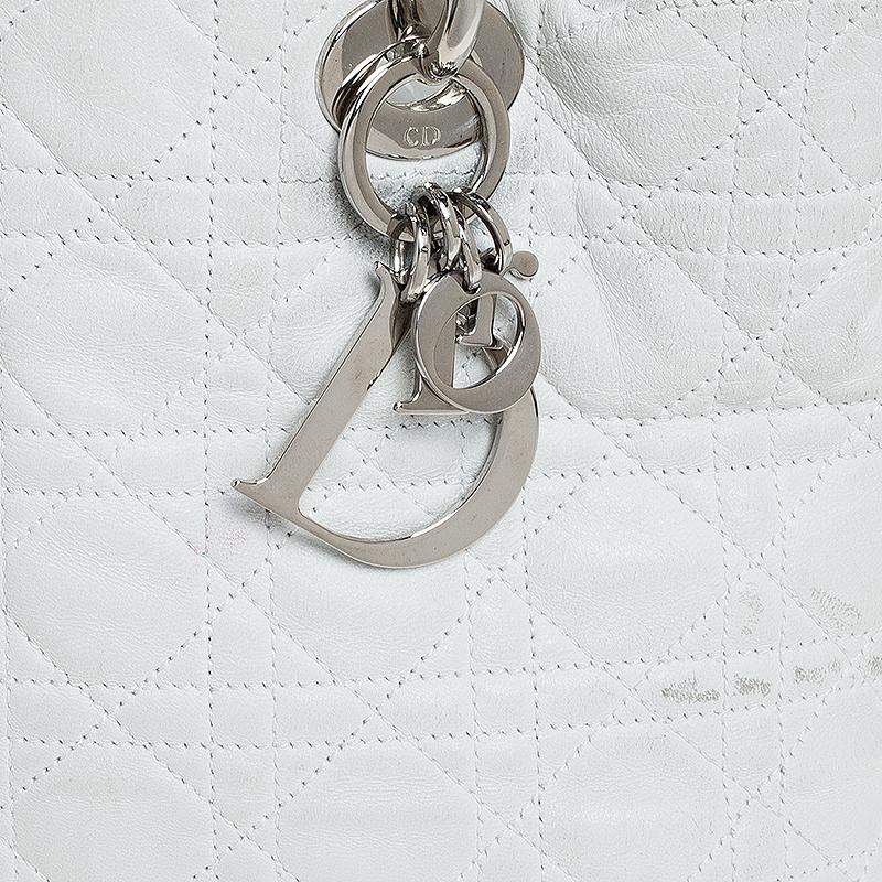 Dior White Leather Soft Lady Dior Tote In Good Condition In Dubai, Al Qouz 2