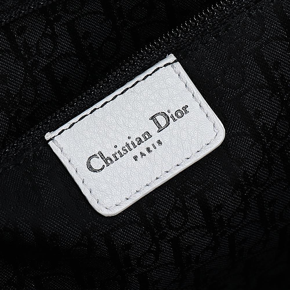 Gray Dior White Leather Vintage Logo Charms Boston Bag