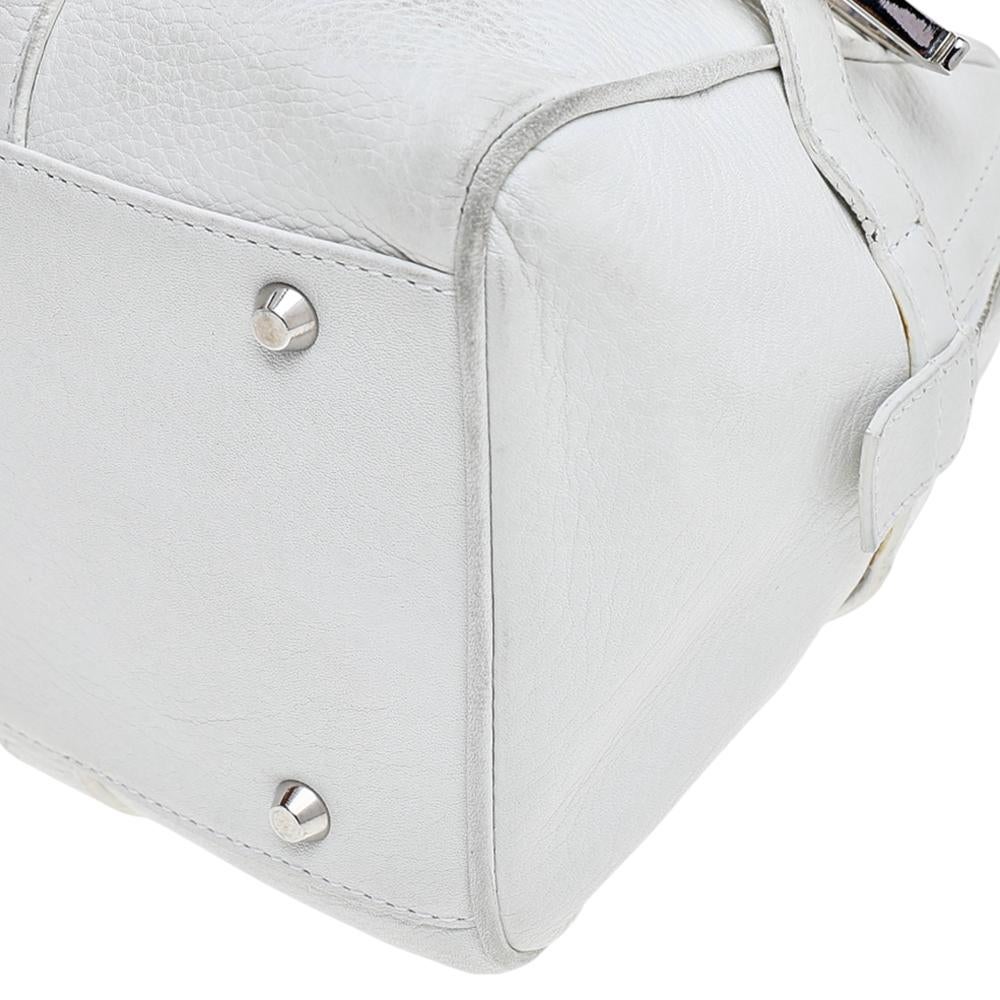 Women's Dior White Leather Vintage Logo Charms Boston Bag