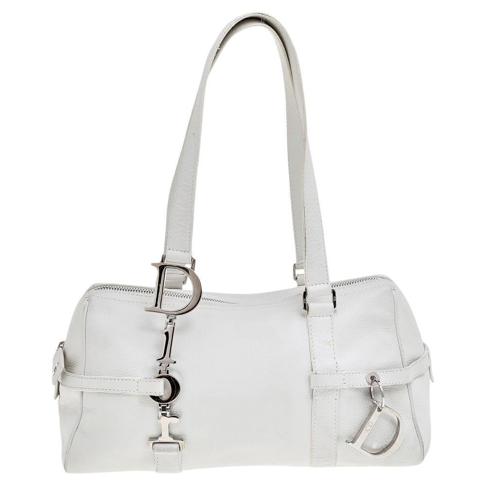 DIOR Medium White Shopper Bag Grey Spell Out Logo Gift Shopping