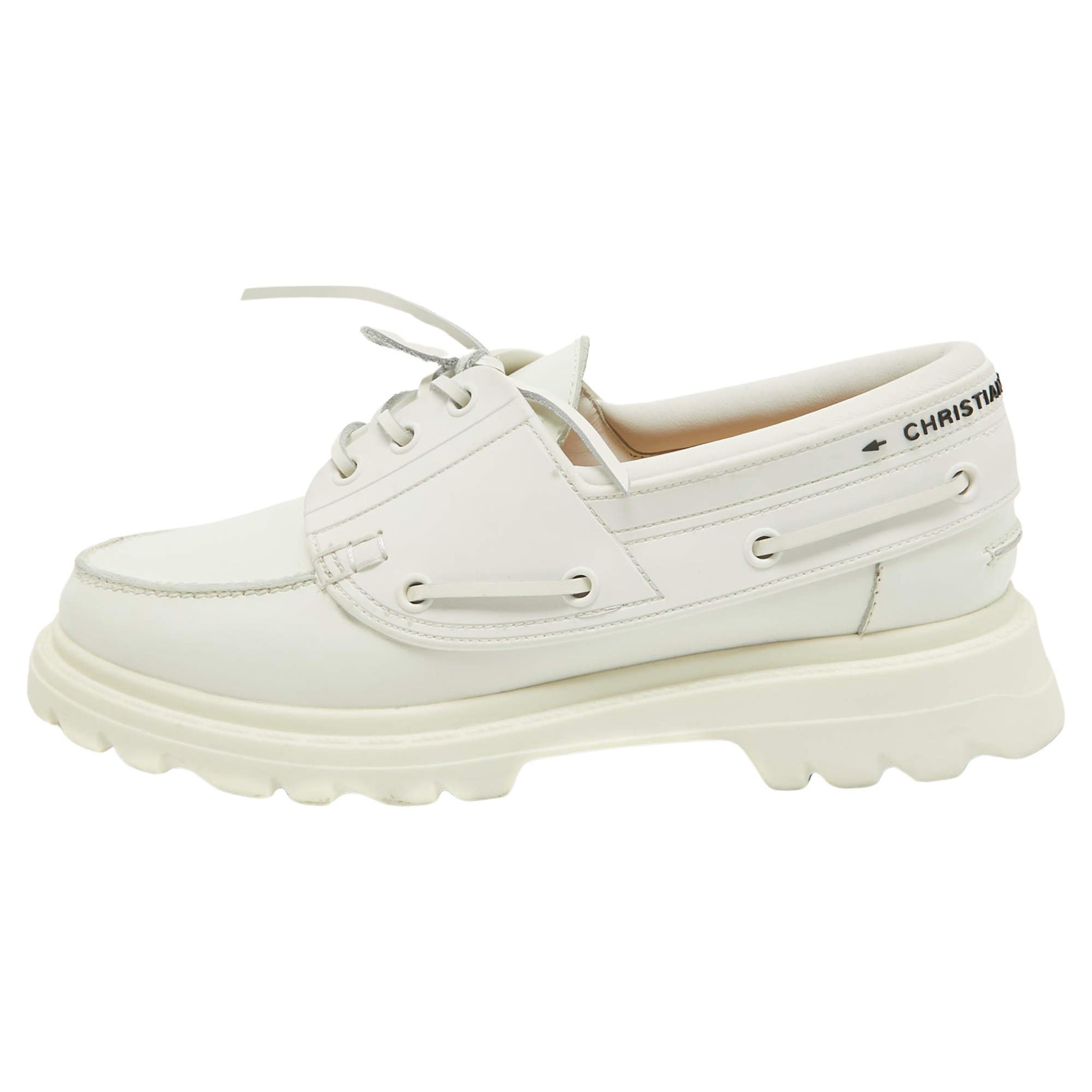 Dior White Leather Walker Boat Sneakers Size Size 39