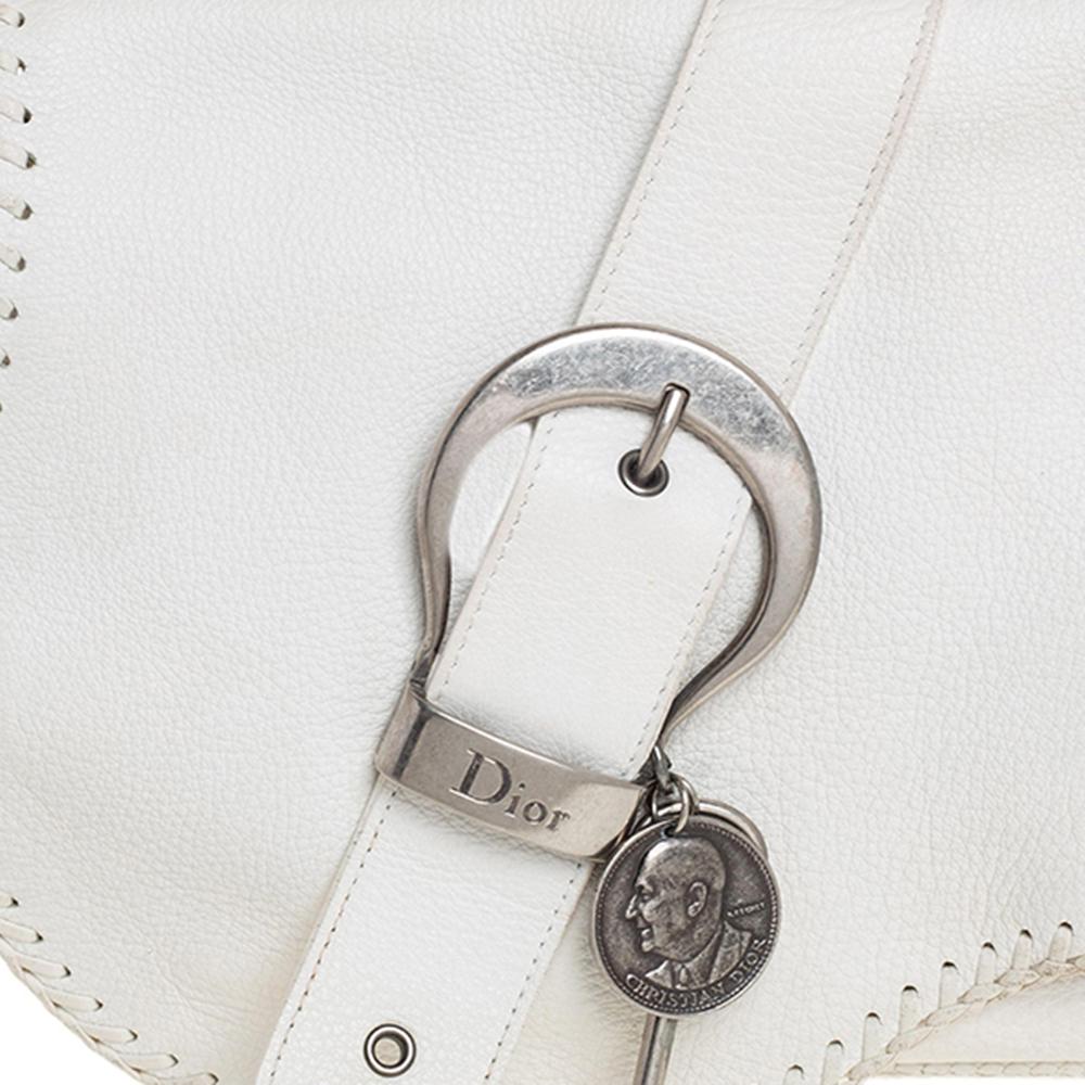 Dior White Leather Whipstitch Gaucho Hobo 3