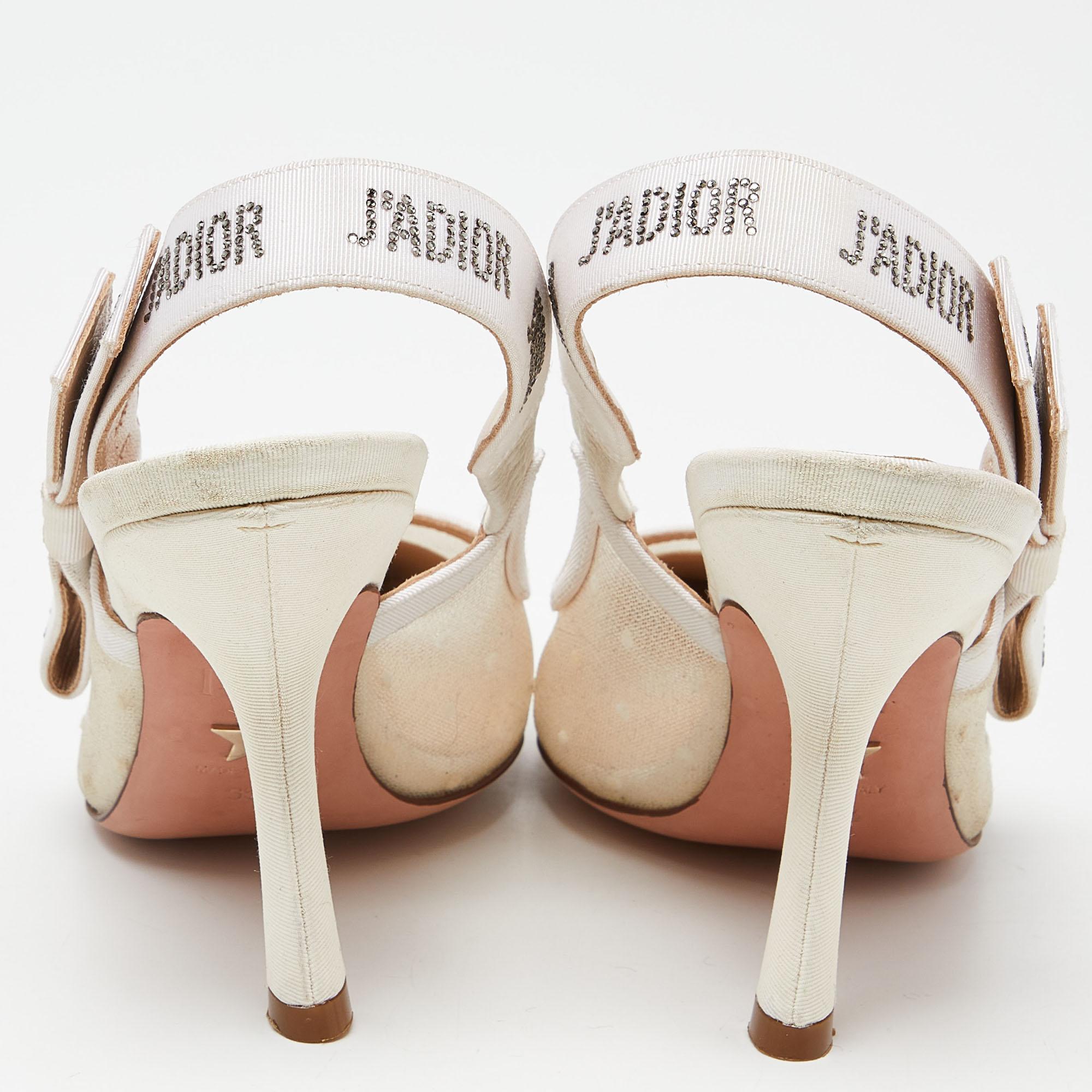 Dior White Mesh and Canvas J'adior Slingback Pumps Size 35.5 In Good Condition In Dubai, Al Qouz 2